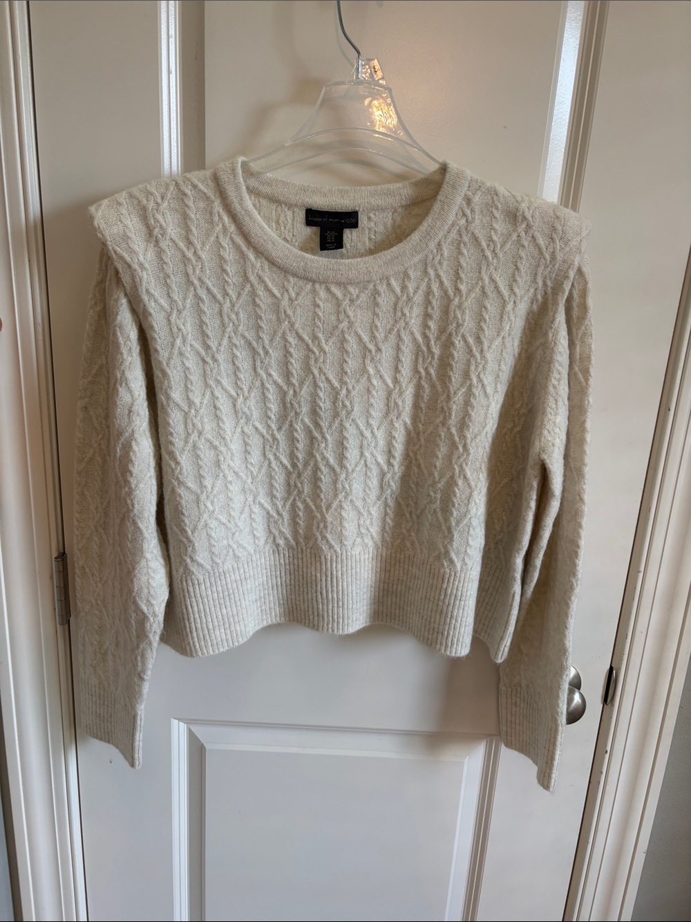 House of Harlow 1960 Ivory Cable Knit Crewneck Sweater